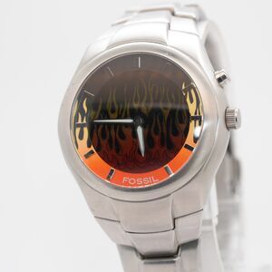 Fossil Big Tic JR-8115 Animated Flame Dial 39mm Stainless Watch Y2K New Battery
